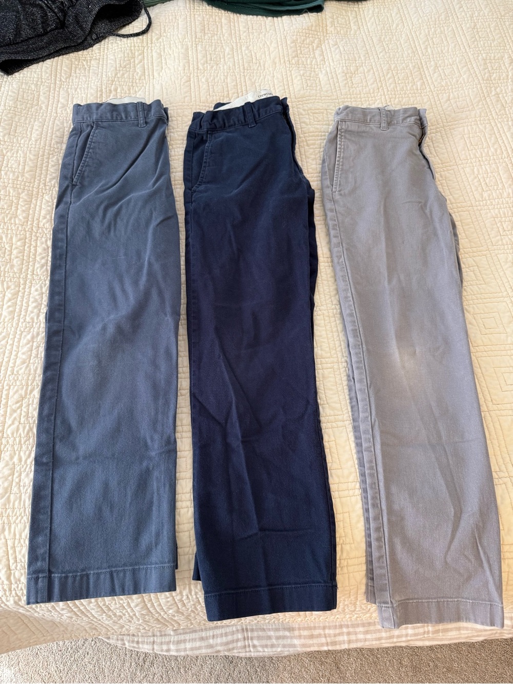 J. Crew Kids Casual Pants in Navy, Slate Blue, and Light Gray